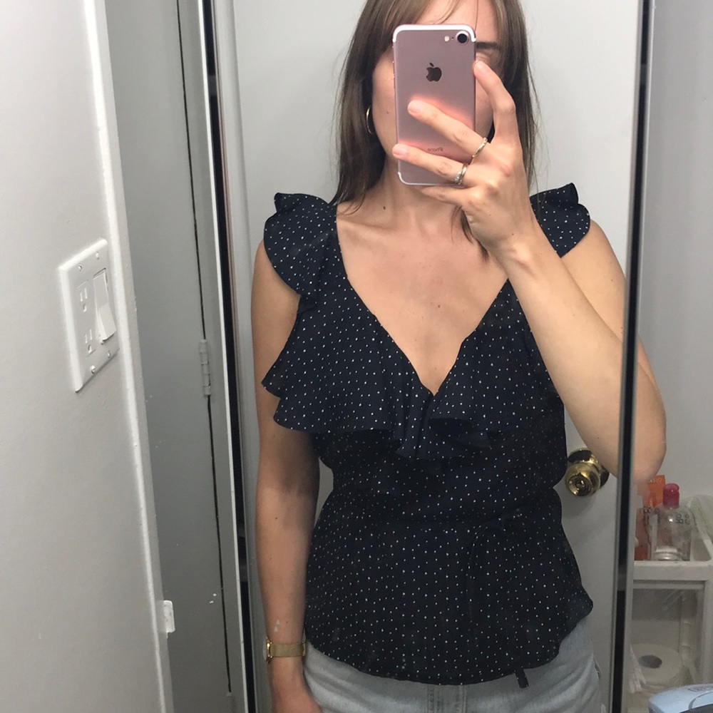 Navy star wrap top